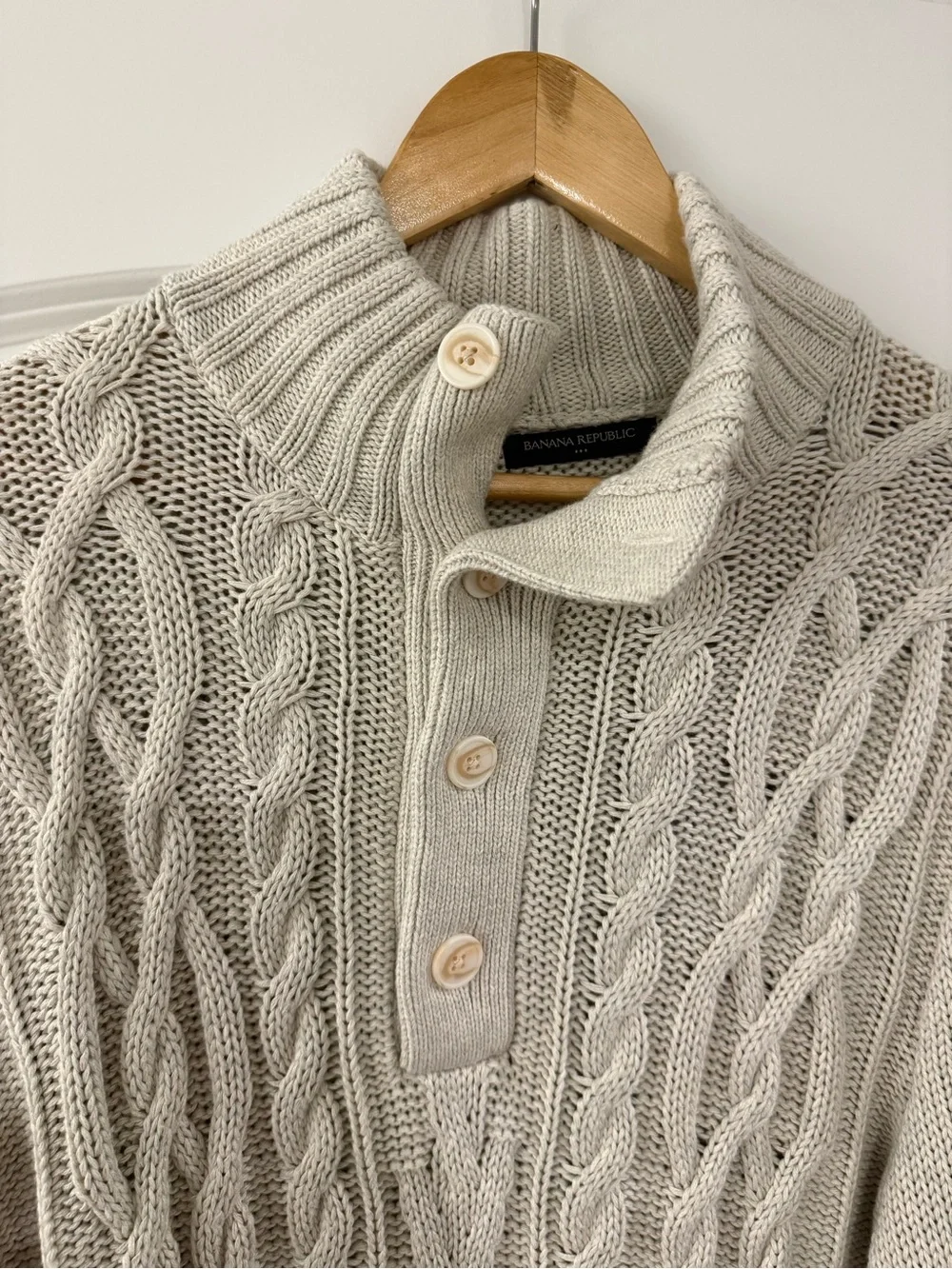 Banana Republic Men's Cable-Knit Sweater - Cream